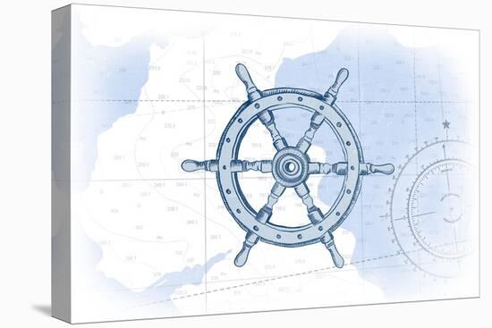 Ship Wheel - Blue - Coastal Icon-Lantern Press-Stretched Canvas