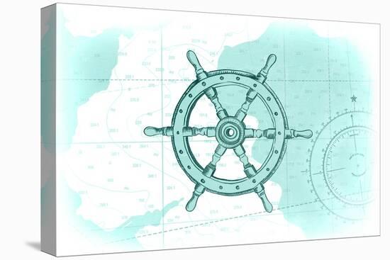 Ship Wheel - Teal - Coastal Icon-Lantern Press-Stretched Canvas