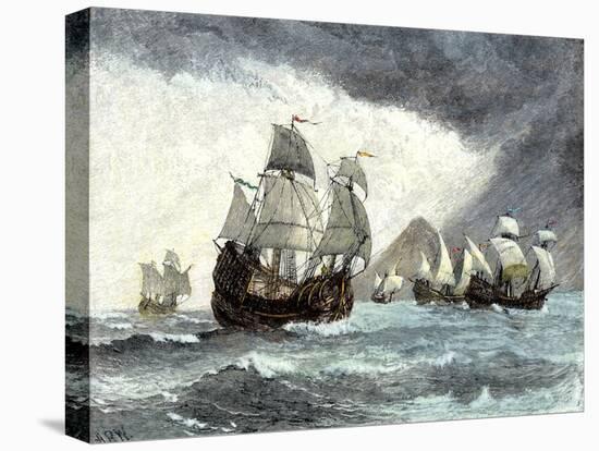 Ships of Ferdinand Magellan Rounding Tierra del Fuego to Circumnavigate the Earth 1519 to 1521-null-Premier Image Canvas