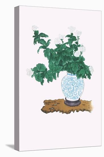 Shiragiku (White Chrysanthemum) In a Blue And White Tsubo-Josiah Conder-Stretched Canvas