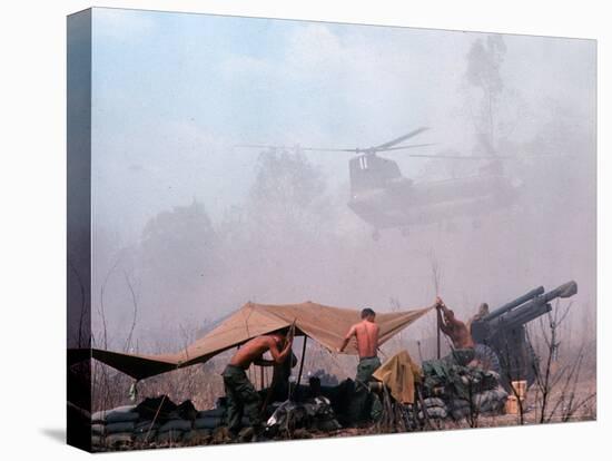 Shirtless American Soldiers of 1st Batt, Erect Canopy over a Sandbagged Position in Vietnam War-Co Rentmeester-Premier Image Canvas