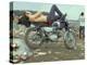 Shirtless Man in Levi Strauss Jeans Lying on Motorcycle Seat at Woodstock Music Festival-Bill Eppridge-Premier Image Canvas