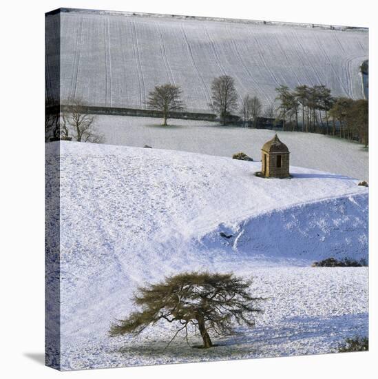 Shooting Lodge in the Snow with Winter Trees,, Newton Wood, North Yorkshire, England-Joe Cornish-Premier Image Canvas