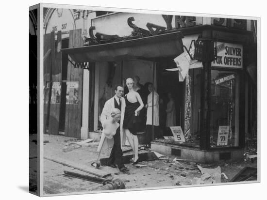 Shop Owner Poses with Two Mannequins Following the Destruction of His Shop by German Bombers-null-Premier Image Canvas