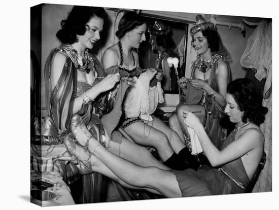 Showgirls Knitting Garments During Drive to Provide Goods to Servicemen During the War-null-Premier Image Canvas