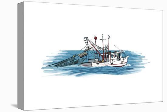 Shrimp Boat - Icon-Lantern Press-Stretched Canvas