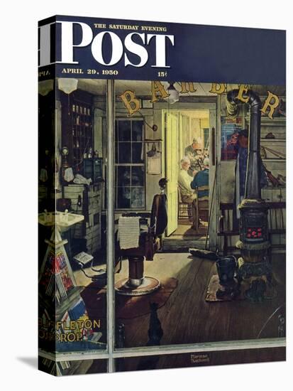 "Shuffleton's Barbershop" Saturday Evening Post Cover, April 29,1950-Norman Rockwell-Premier Image Canvas