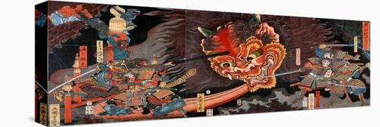 Shuten Doji's Head Attacking Raiko's Band of Warriors-Yoshitsuya Utagawa-Premier Image Canvas