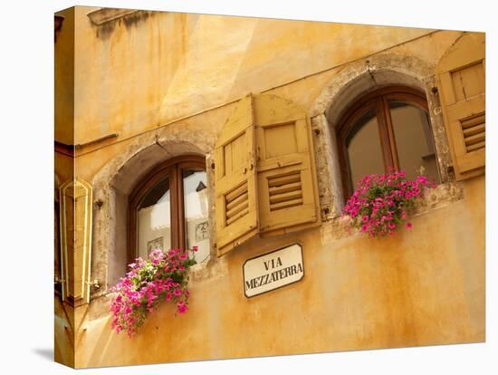 Shuttered Windows and Flowers, Piazza Mercato, Belluno, Province of Belluno, Veneto, Italy, Europe-Frank Fell-Premier Image Canvas