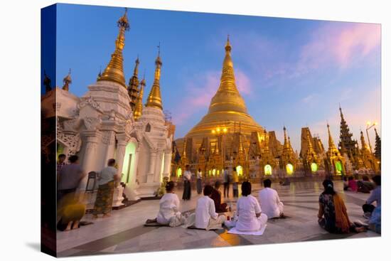 Shwedagon Paya (Pagoda) at Dusk with Buddhist Worshippers Praying-Lee Frost-Premier Image Canvas