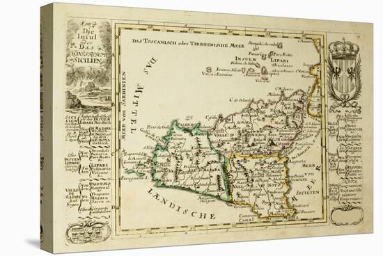 Sicily Old Map, May Be Dated To The Beginning Of The Xviii Sec-marzolino-Stretched Canvas