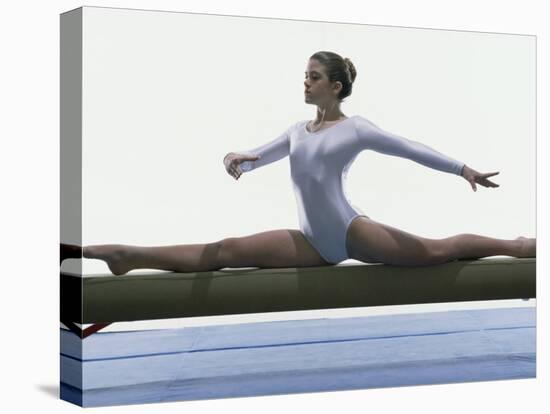 Side Profile of a Female Gymnast Stretching on a Balance Beam-null-Premier Image Canvas