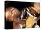 Side Profile of Two Male Boxers Fighting-null-Premier Image Canvas