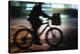 Side View With Motion Blur Of A Delivery Man Riding A Bicycle At Night In Downtown Manhattan-Ron Koeberer-Premier Image Canvas