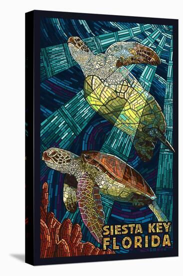 Siesta Key, Florida - Sea Turtle - Mosaic-Lantern Press-Stretched Canvas