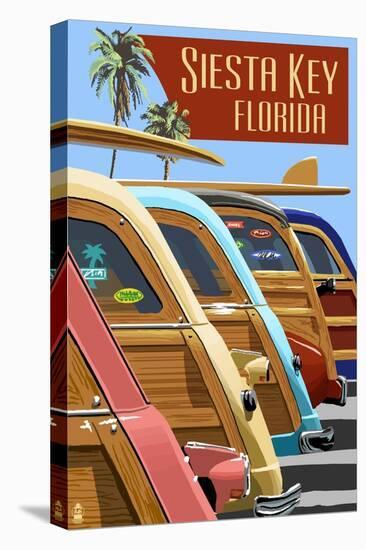 Siesta Key, Florida - Woodies Lined Up-Lantern Press-Stretched Canvas