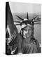 Sightseers Hanging Out Windows in Crown of Statue of Liberty with NJ Shore in the Background-Margaret Bourke-White-Premier Image Canvas