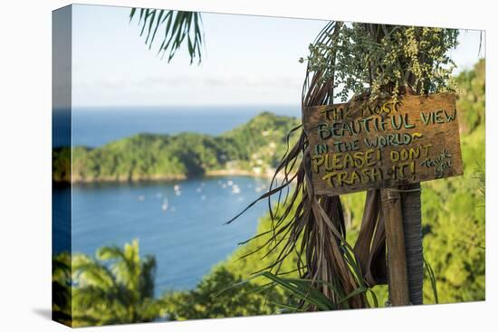 Sign asking not to trash most beautiful view in world, Castara Bay, Tobago, Trinidad and Tobago-Alex Treadway-Premier Image Canvas
