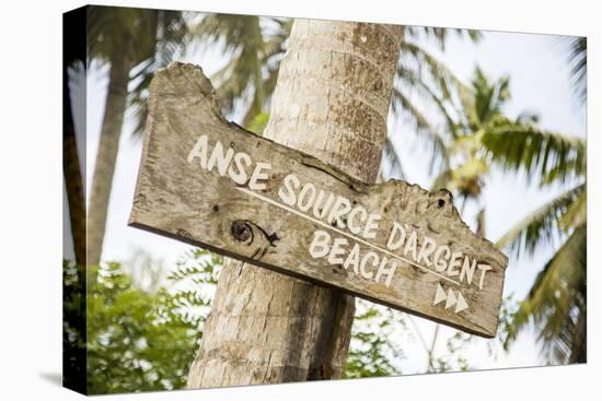 Sign to Anse Source D'Argent Beach, L'Union Estate Plantation, La Digue, Seychelles-Jon Arnold-Premier Image Canvas