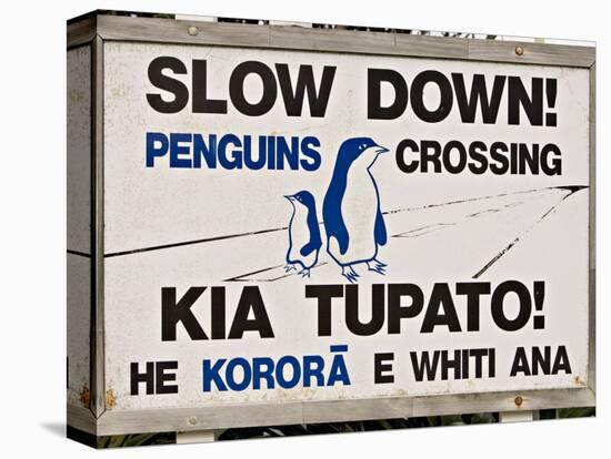Sign Warning Drivers About Penguins in the Road, Wellington, North Island, New Zealand-Don Smith-Premier Image Canvas