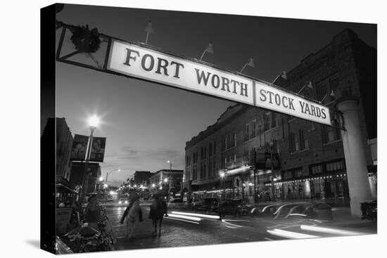 Signboard over a road at dusk, Fort Worth Stockyards, Fort Worth, Texas, USA-null-Premier Image Canvas