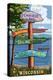 Signpost Destinations - Pewaukee Lake, Wisconsin-Lantern Press-Stretched Canvas