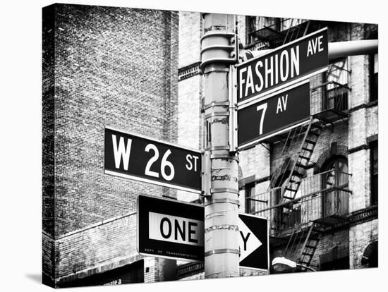 Signpost, Fashion Ave, Manhattan, New York City, United States, Black and White Photography-Philippe Hugonnard-Premier Image Canvas