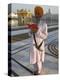 Sikh Pilgrim with Orange Turban, White Dress and Dagger, Reading Prayer Book, Amritsar-Eitan Simanor-Premier Image Canvas