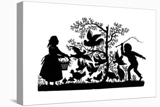 Silhouette - Children and Birds-null-Premier Image Canvas