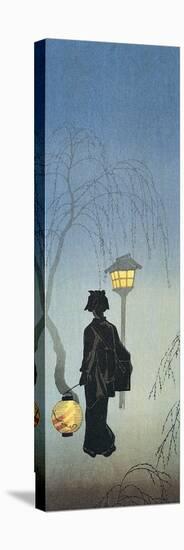 Silhouette of a Woman Holding a Japanese Lantern and Walking-null-Premier Image Canvas