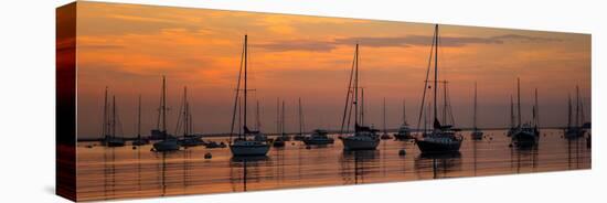 Silhouette of boats in Atlantic ocean at dusk, Rockland Harbor, Rockland, Knox County, Maine, USA-null-Premier Image Canvas