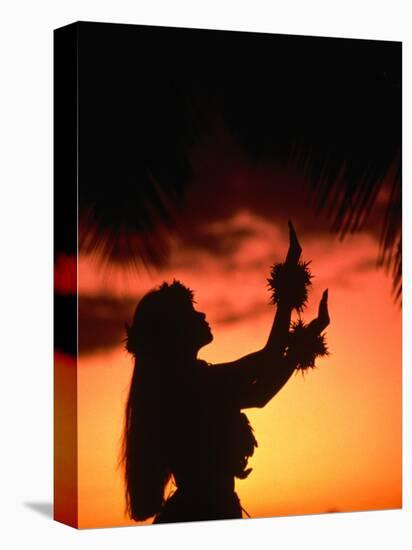 Silhouette of Hula Dancer on Waikiki Beach at Sunset, Waikiki, U.S.A.-Ann Cecil-Premier Image Canvas