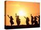 Silhouette of Hula Dancers at Sunrise, Molokai, Hawaii, USA-null-Premier Image Canvas