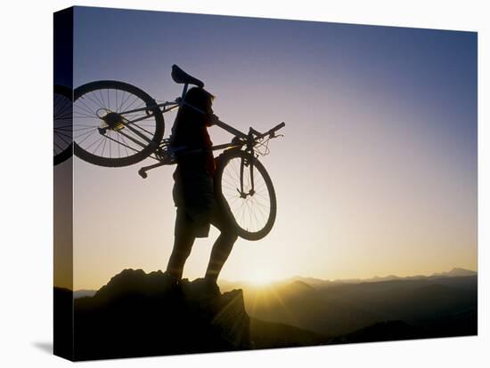 Silhouette of Mountain Biker at the Summit During Sunrise-null-Premier Image Canvas