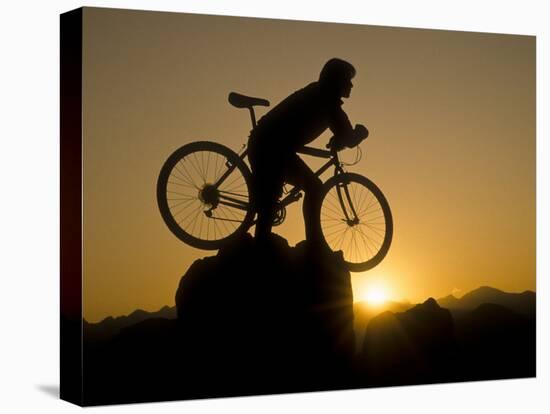 Silhouette of Mountain Biker at the Summit During Sunrise-null-Premier Image Canvas