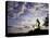 Silhouette of Mountain Biker Drinking at the Summit During Sunset-null-Premier Image Canvas