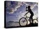 Silhouette of Mountain Biker Drinking at the Summit During Sunset-null-Premier Image Canvas