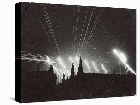 Silhouette of the Embattled Kremlin During German Bombing Raid on the City-Margaret Bourke-White-Premier Image Canvas