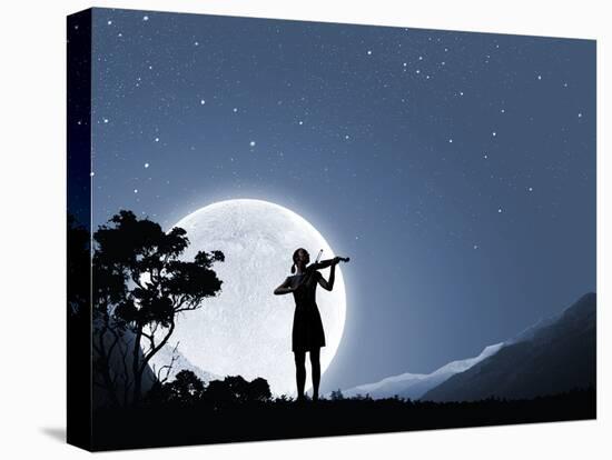 Silhouette of Woman Playing Violin at Night-Sergey Nivens-Premier Image Canvas