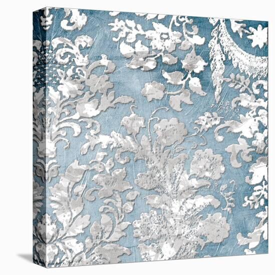 Silver Blue Floral Stamp-Jace Grey-Stretched Canvas