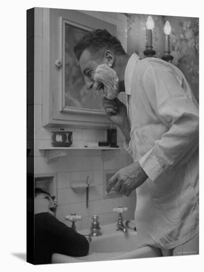 Singer Ezio Pinza, at Home with His Son, Singing and Shaving in the Bathroom-Nina Leen-Premier Image Canvas