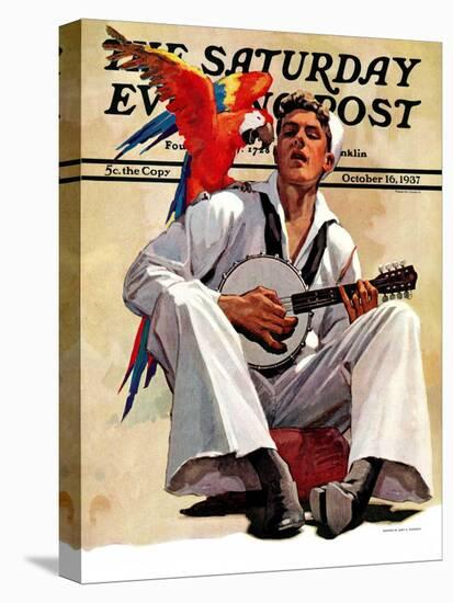 "Singing Sailor and Parrot," Saturday Evening Post Cover, October 16, 1937-John E. Sheridan-Premier Image Canvas