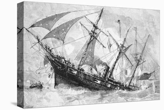 Sinking of the "Alabama", 19 June 1864, Engraved by Schultz-Julian Oliver Davidson-Premier Image Canvas