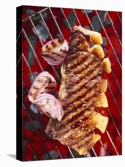 Sirloin Steak with Onions on a Barbecue-Ulrike Koeb-Premier Image Canvas