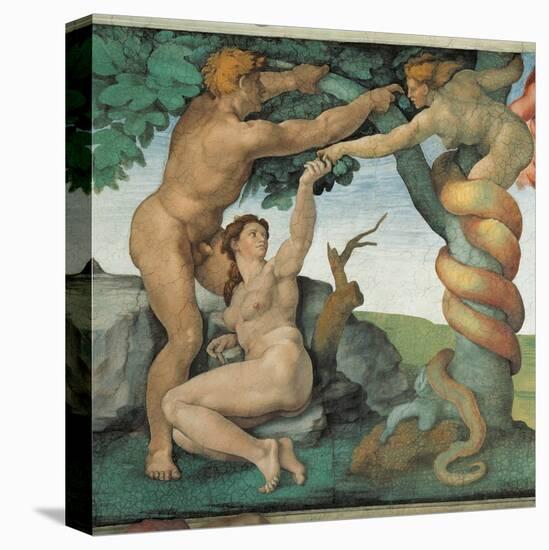 Sistine Chapel, Adam and Eve, Satan, Tree of Life-Michelangelo Buonarroti-Stretched Canvas