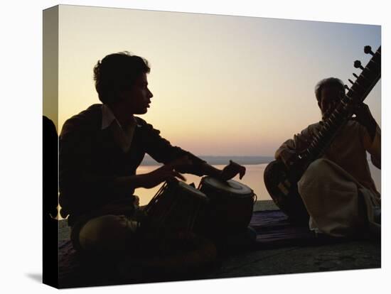 Sitar and Tabla Player Beside the Ganga River, Varanasi, Uttar Pradesh State, India-John Henry Claude Wilson-Premier Image Canvas