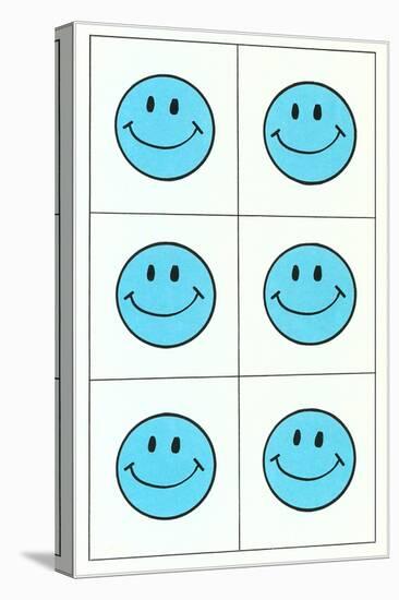 Six Blue Happy Faces-null-Stretched Canvas