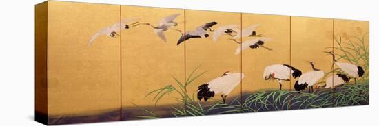 Six-Fold Screen Depicting Reeds and Cranes, Edo Period, Japanese, 19th Century-Suzuki Kiitsu-Premier Image Canvas