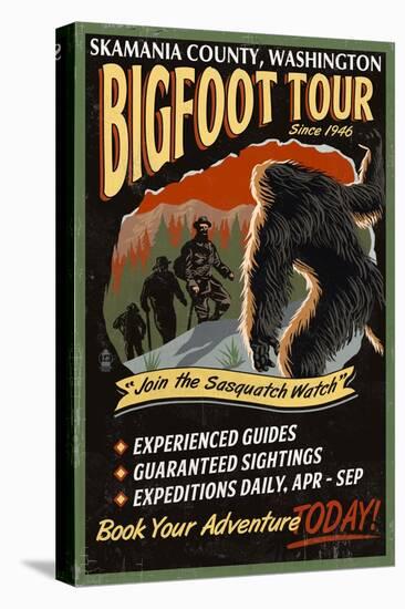 Skamania County, Washington - Bigfoot Tours - Vintage Sign-Lantern Press-Stretched Canvas