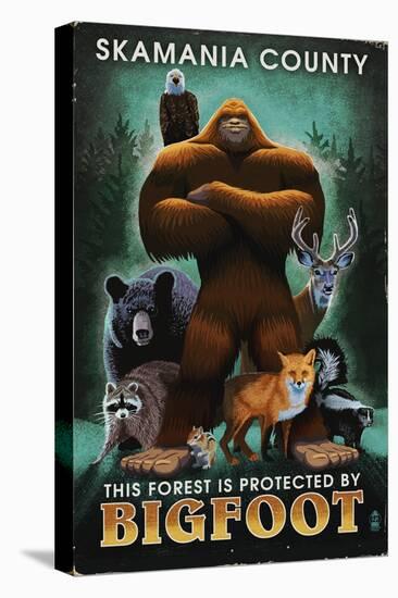 Skamania County, Washington - Respect Our Wildlife - Bigfoot-Lantern Press-Stretched Canvas